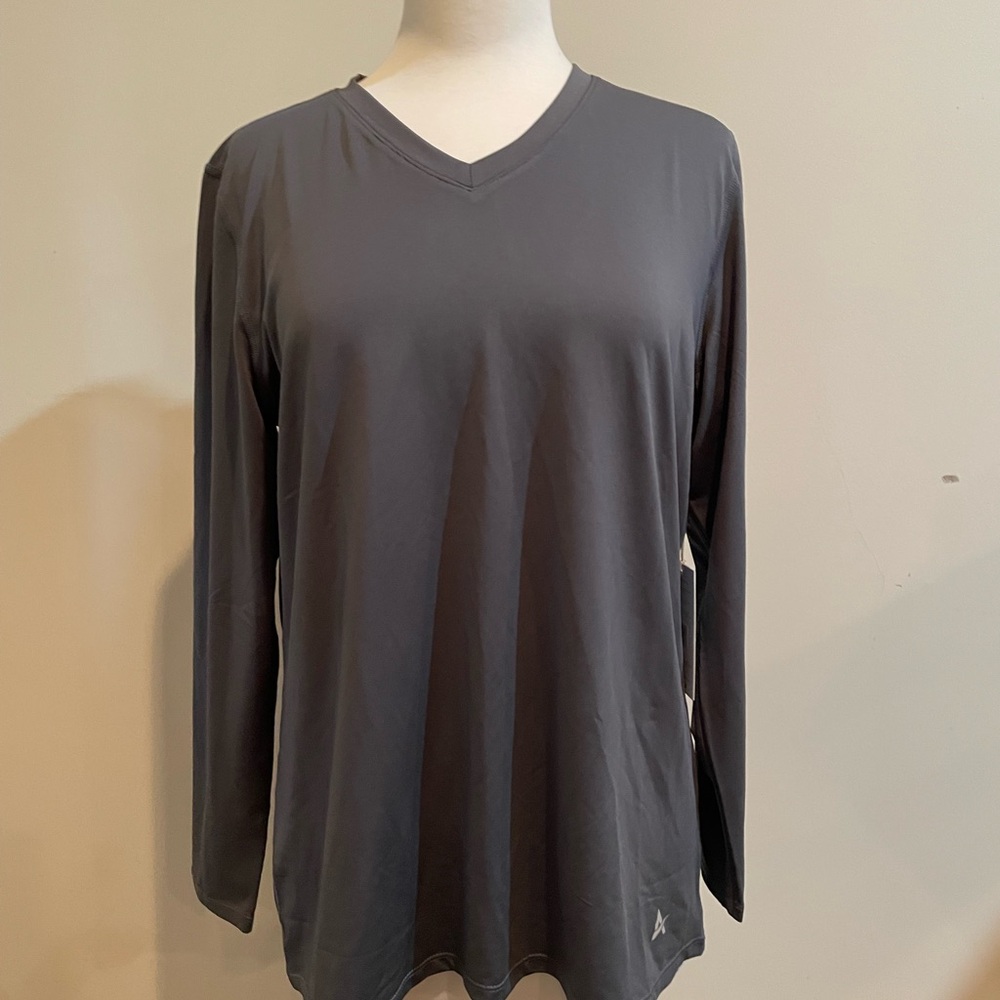 Women’s Gray Long Sleeve V-Neck Cooling Shirt - Size L